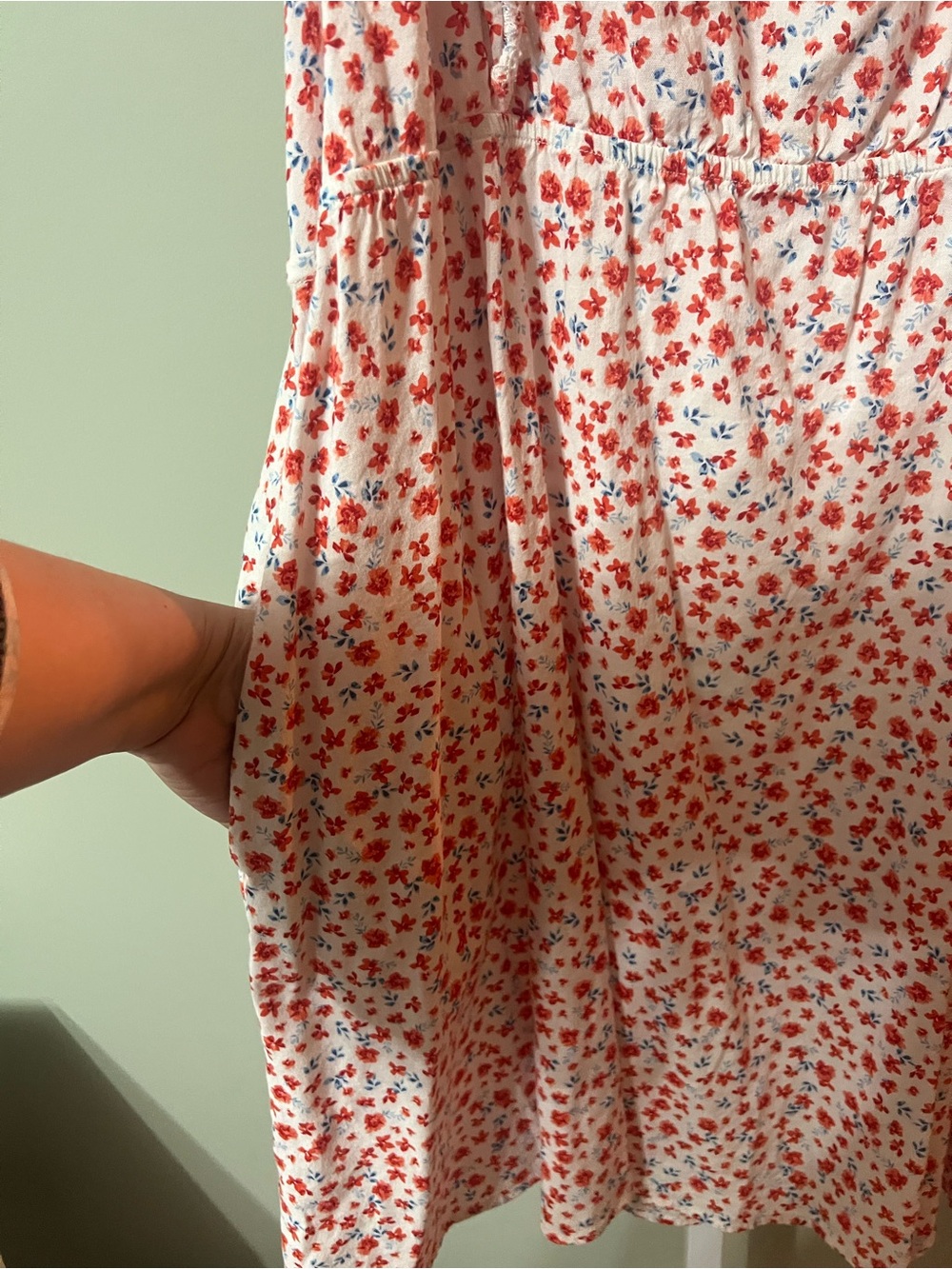 Old Navy White Red Floral Prairie Flutter Sleeve Tie Back Mini Dress Size 2X - Picture 5 of 9